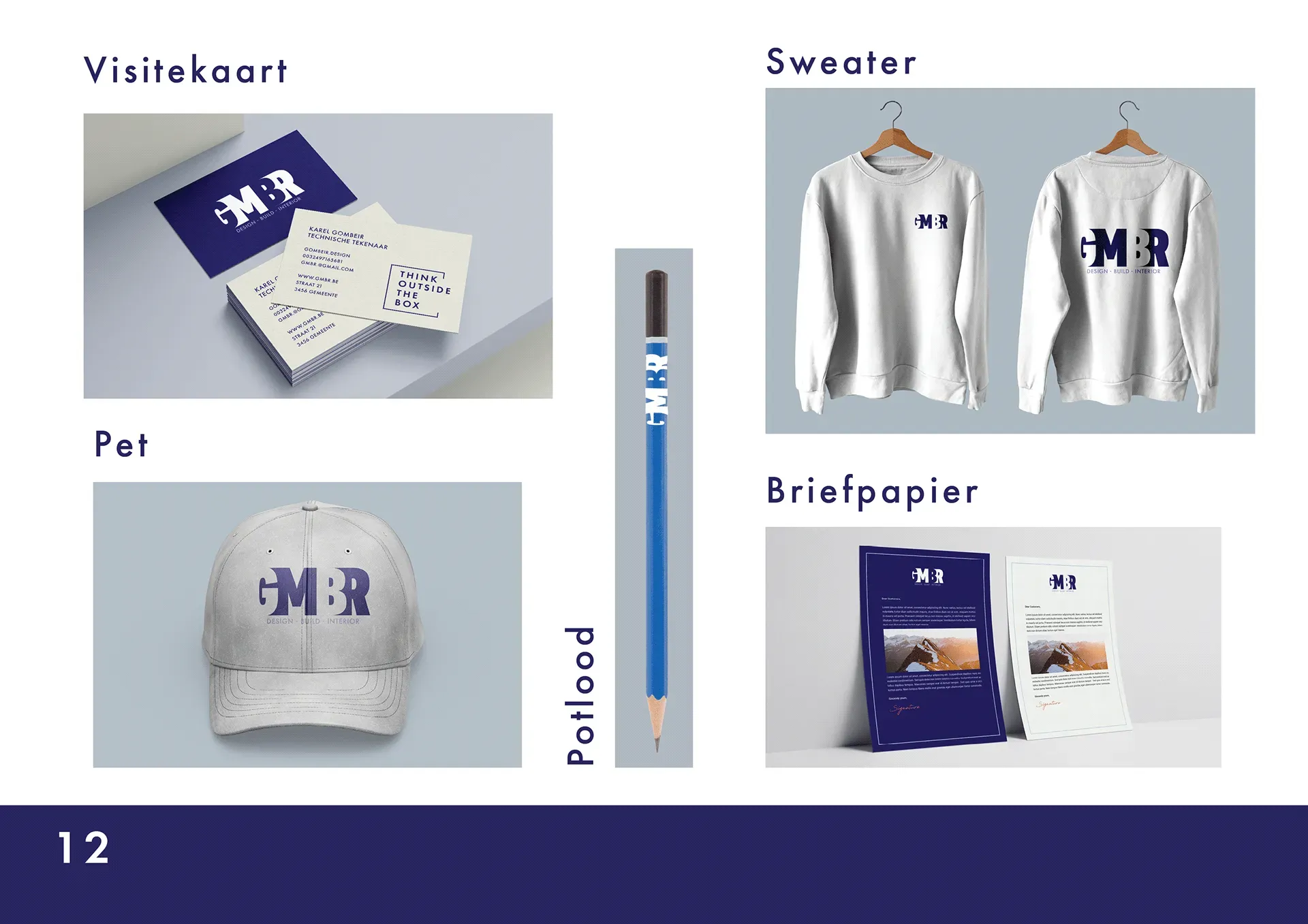Here are 5 mockups, a business card, a pencil, a hat, a notepaper and a sweater