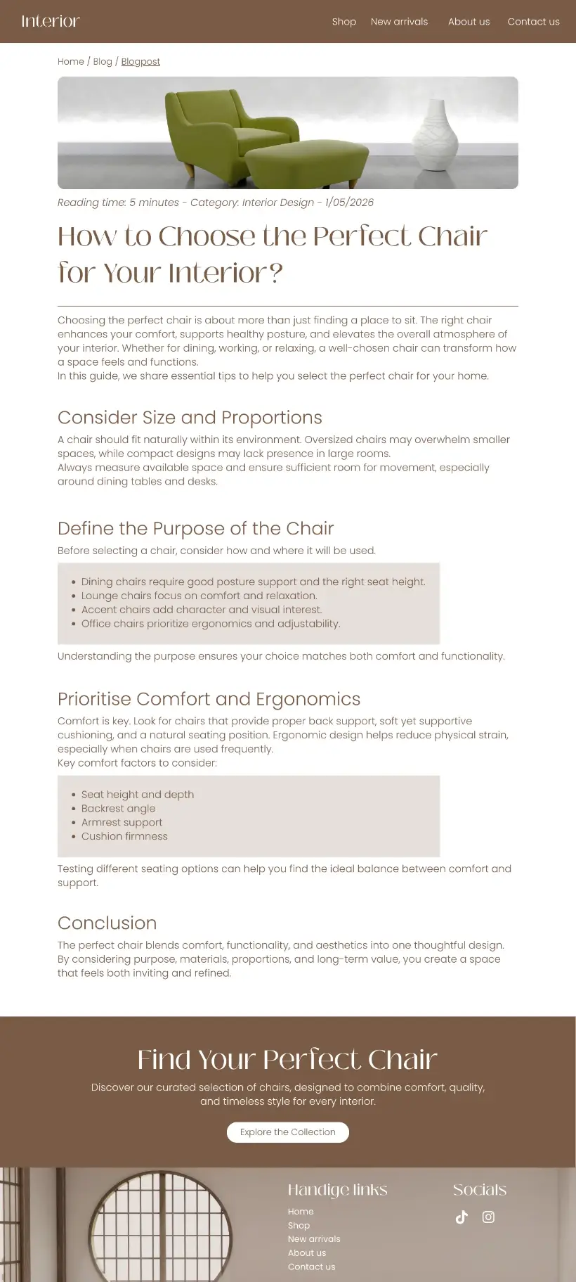 This is a blog detail page of the interior design app